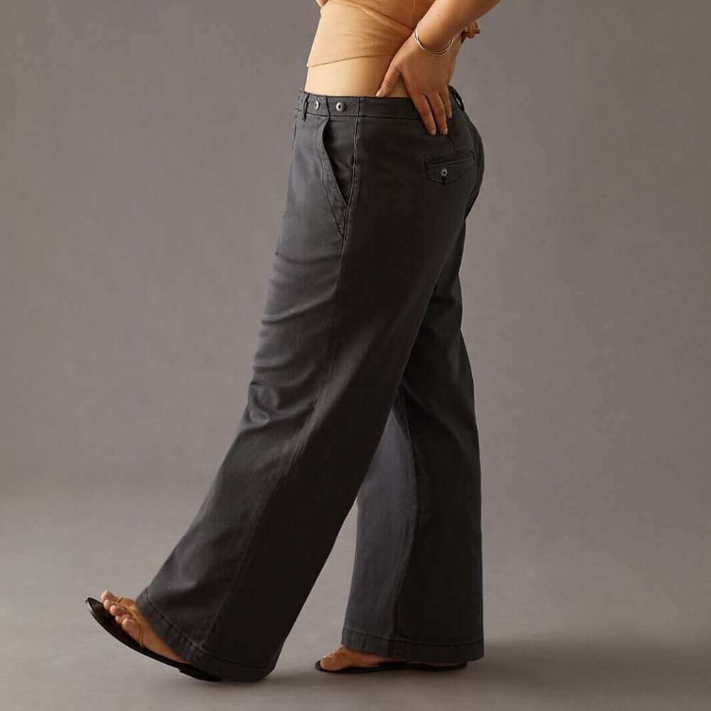 NWT Anthropologie Pilcro 31 Slouchy Chino Wide Leg Pants Sundrenched Black 140$ - Picture 3 of 4